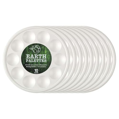 Creative Mark Disposable Earth Paint Palette, 7-3/8" Diameter, 10 Pack | Eco-Conscious, Biodegradable Paint Holder Tray for Artists, Compostable Paint Tray Palette with 10 Wells Each, Easy Cleanup