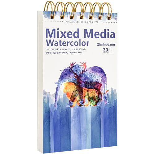Qlmhudam Watercolor Paper Pad 4" x6”(30 Sheets, 140lb/300g) - size: 4 x 6 Inches (1 pack)