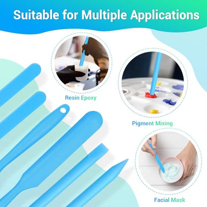 6PCS Silicone Stir Sticks Kits, 2pcs Spatula Scraper, 2pieces Large Silicone Sticks, 2pack Pointed Stir Rods, Reusable DIY Craft Tool for Mixing Resin, Paint, Liquid, Blue - color: Blue, size: Large&Medium-6PCS