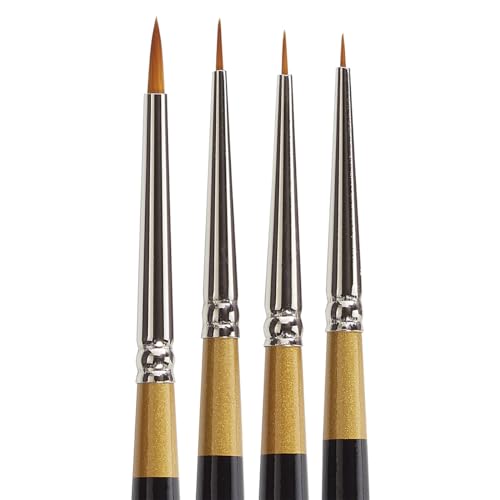 KINGART Premium 4 pc. Original Gold 9650 Series Spotter Artist Brush Set, Synthetic Golden Taklon Hair for Acrylic, Oil, Watercolor and Gouache Painting, Short Handle,4 Sizes: 18/0, 10/0, 5/0, 0 - size: Set of 4