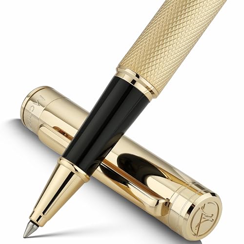 MCNTEIK Gold Rollerball Pen, Stunning Luxury Pen with Mesh Texture Design and 24K Gold Finish, Fancy Gift Set for Men & Women, Business Signature, Executive, Office, Nice Fancy Designer Pens - color: Gold
