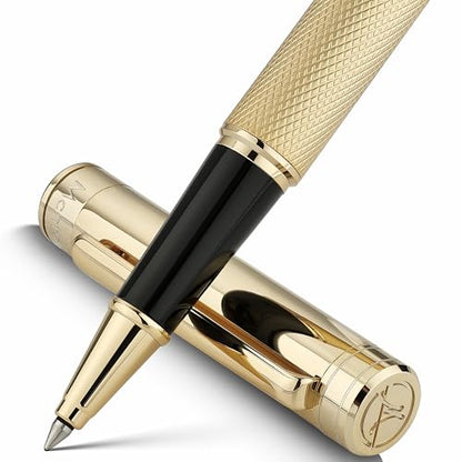 MCNTEIK Gold Rollerball Pen, Stunning Luxury Pen with Mesh Texture Design and 24K Gold Finish, Fancy Gift Set for Men & Women, Business Signature, Executive, Office, Nice Fancy Designer Pens - color: Gold