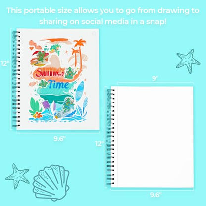 Ohuhu 9"x12" Double-Sided Bleedproof Marker Pad Art Sketchbook 60 Sheets | Large Sketch Book - 90 LB/150 GSM Smooth Drawing Paper - 60 Sheets/120 Pages - Spiral-Bound Sketch Pad for Alcohol Markers - size: 9" x 12”