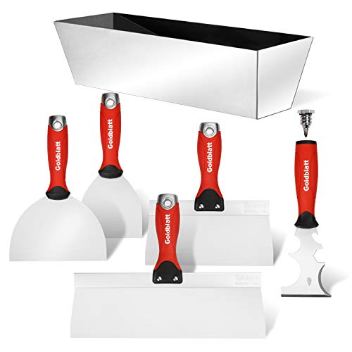 Goldblatt Drywall Hand Tool Kit | 14 in 1, 6 Pieces Stainless Steel Joint Knife, Taping Knives, Paniter Scraper, Mud Pan