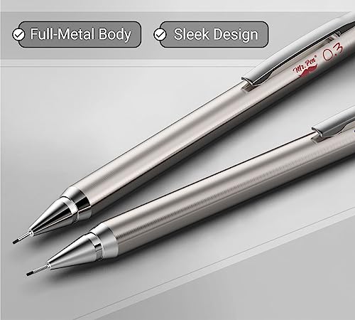 Mr. Pen- Metal Mechanical Pencil Set with Lead Refills & Erasers, 2 Pack | 0.3mm, 4x Tubes HB Lead Refill, 4x Eraser Refills for School Supplies, Note Taking, Drawing, Sketching, Office - style: 0.3mm