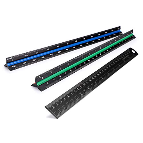 OwnMy 3 Pack 30CM Solid Aluminum Triangular Architect Scale Ruler Set | 3-Colors-Groove Architectural and Engineer Scale Metal Rulers, Clear Scale Metal Drafting Rulers for Civil Engineer Blueprint - style: Metric Scale