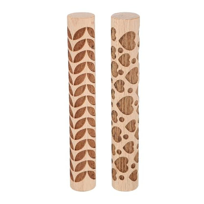 HARFINGTON 2pcs Wood Clay Roller 4" Heart Leaf Pattern Rolling Pins Wood Rollers Pottery Tools Wood Grain Texture Rollers for Clay Baking Dough Playdough DIY - style: Heart + Leaf