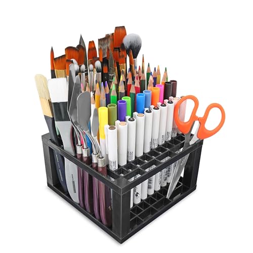Liquidraw Brush & Pencil Holder - 107 Holes | Paint Brush Storage Organiser Rack | Portable Desk Stand for Pens, Markers, Watercolour Brushes & Art Tools | For Artists, Students, Teachers & Hobbyists | Desk Storage Rack for Paint Brushes, Pens, Pencils, M
