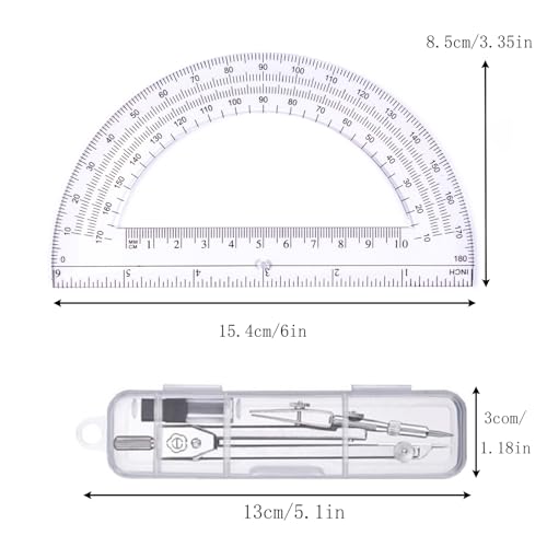 Protractor and Compass Set, Compass Protractor Set, Protractor, Compass for Geometry, Math Compass, Compass School, Math Compass and Protractor, Geometry Tools Set, Geometry Set (Silver)