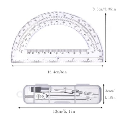 Protractor and Compass Set, Compass Protractor Set, Protractor, Compass for Geometry, Math Compass, Compass School, Math Compass and Protractor, Geometry Tools Set, Geometry Set (Silver)