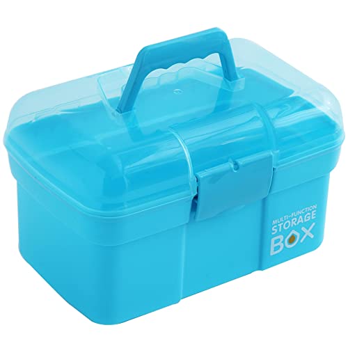 Kinsorcai 11'' Plastic Storage Box with Removable Tray, Multipurpose Organizer and Storage Case for Art Craft and Cosmetic (Blue) - color: blue