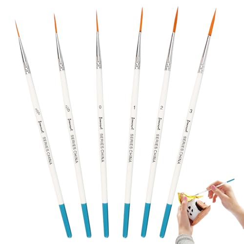 6 Pcs Rigger Brush Watercolor,Professional Script Liner Brushes,Ultra Fine Point Tip Detail Paint Brushes Sizes 000-3 for Acrylic Oil Gouache Ink,Pinstriping,Miniature Nail Art