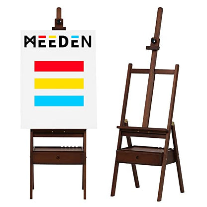 MEEDEN Studio H-Frame Easel with Art Supply Storage Drawer - Adjustable (60"~75") Solid Beech Wood Easel Stand for Artists, Students and Adults, Holds Canvas Art up to 36" - Walnut - color: Walnut