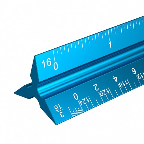 Rena Chris Architectural Scale Ruler: 12" Imperial Aluminum Alloy Metal Architecture Measuring Tools, Engineering Drafting Construction Drawing Blueprints Triangular Architect Scaling Rulers 12 Inches - color: Blue