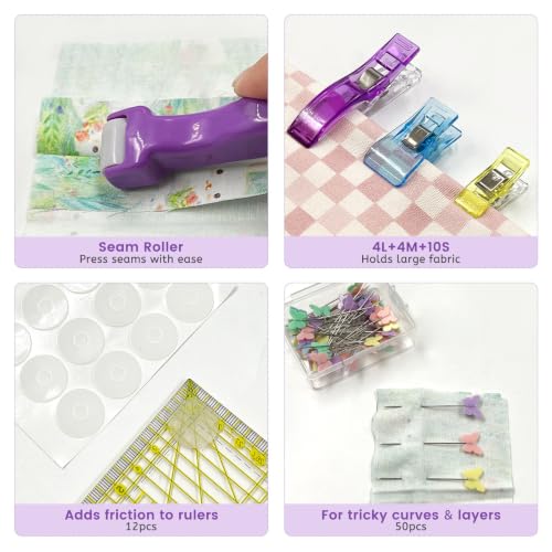 Daily Treasures 45mm Rotary Cutter Set with 5pcs Blades (Straight,Wave,Dot), No Constant Pressing Steel Rotary Fabric Cutter, Sewing Supplies Kit Includes A3 Cutting Mat, Acrylic Ruler, Seam Roller