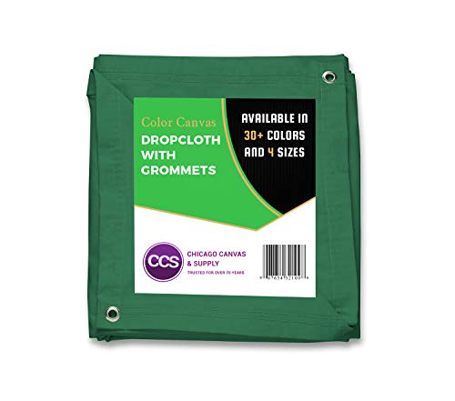 CCS Canvas Drop Cloth with Grommets – Heavy Duty Cotton Duck Cloth Tarp for Curtains, Backdrops, Painting – Washable & Reusable Floor Cover, Dust Sheet for Furniture (Green, 8x10 Ft) - color: Green, size: 8 by 10 Feet