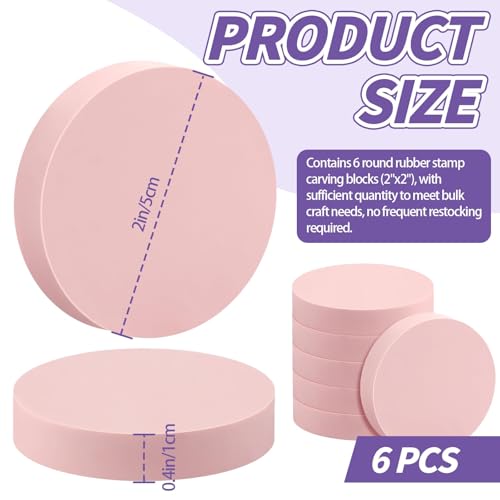 6 Pack 2"x2" Round Block Pale Pink Rubber Stamp Carving Blocks Rubber Carved Brick Soft Rubber Linoleum Block for Craft Project - style: Round