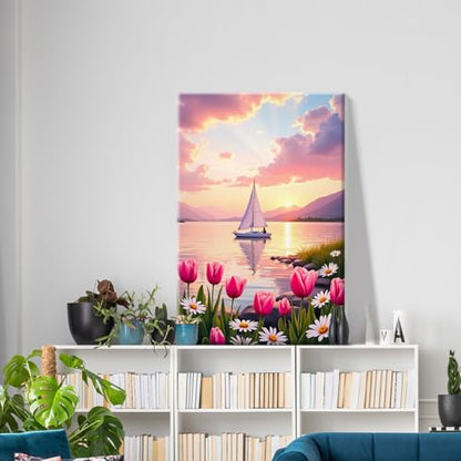 ATDMS Paint by Numbers Kit for Adults, Flowers Paint by Number with Frame - color: Tulips 268