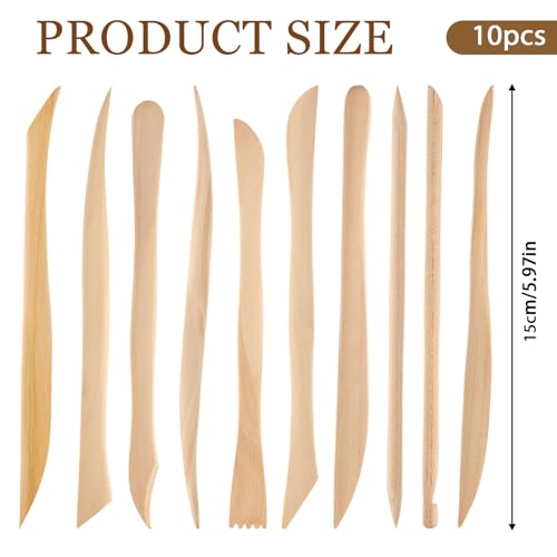 JIYIN 10 Piece Wooden Clay Sculpting Tool, 6'' Double Ended Ceramic Wooden Clay Modeling Sculpture Tool Polymer Pottery Dough Modeling Tool Kit for Cutting Carving Detailing and Smoothing
