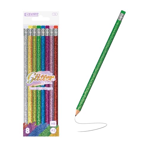 BAZIC PRODUCTS Metallic Glitter #2 Pencils, Eraser, 8 Count, 24-Box | #2 HB lead, Glitter metallic barrels, eraser tops, school, gifts, party favors, fun everyday writing - size: 1 Count (Pack of 24)