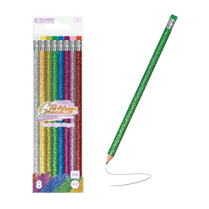 BAZIC PRODUCTS Metallic Glitter #2 Pencils, Eraser, 8 Count, 24-Box | #2 HB lead, Glitter metallic barrels, eraser tops, school, gifts, party favors, fun everyday writing - size: 1 Count (Pack of 24)