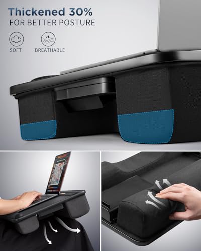 SAIJI Lap Desk with LED Light, Portable Laptop Tray with Cushion - color: Black