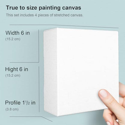 PHOENIX 6x6 Inch 4 Pack Gallery Canvas - Small Square 1.5 in Thick Canvases for Painting - Deep Edge 100% Cotton 11 Oz. Gesso Primed White Blank Professional Canvas Oil & Acrylic Paints - size: 6"x6", style: Gallery