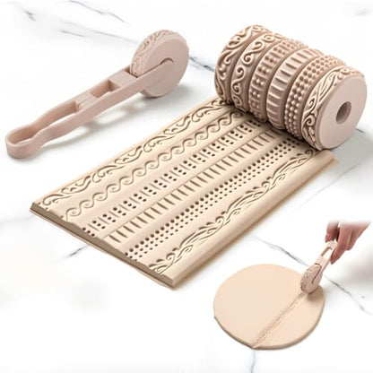 AceOrbit 6 pcs Clay Texture Rollers, for Modeling, Painting & Glaze Design, Pottery Tools Set
