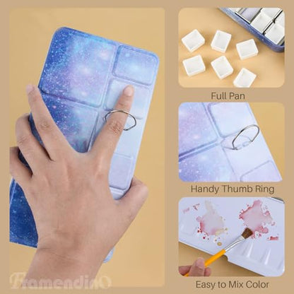Framendino, Galaxy Metal Watercolor Palette with Fold Out Large Tray with 52 Empty Half Pans for Paint - color: Galaxy