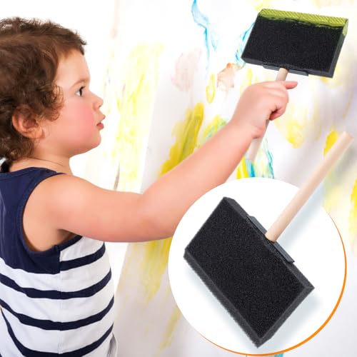 HINZIC 4 Pcs 4" Foam Paint Brushes, Wood Handle Sponge Brushes for Painting, Staining, Varnishes DIY Craft Projects Electronic Cleaning - color: Black, 4pcs, 4"