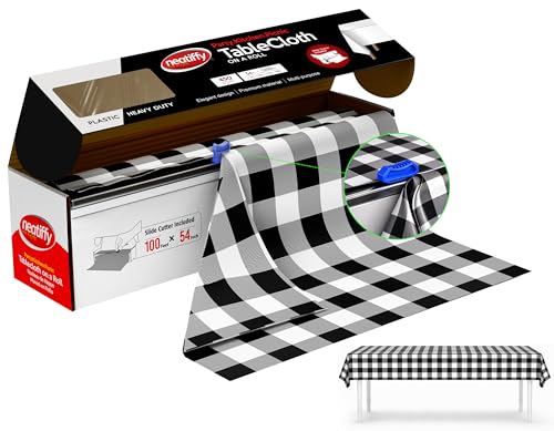 Neatiffy Disposable Plastic Table Cloth Roll | Waterproof Tablecloth | Table Cover for Picnic, Party, Banquet, Birthdays, Weddings (Black Checkered, 54 inches X 100 feet) - color: Blackcheck100, size: 54 inches X 100 feet