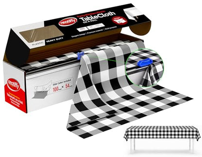 Neatiffy Disposable Plastic Table Cloth Roll | Waterproof Tablecloth | Table Cover for Picnic, Party, Banquet, Birthdays, Weddings (Black Checkered, 54 inches X 100 feet) - color: Blackcheck100, size: 54 inches X 100 feet