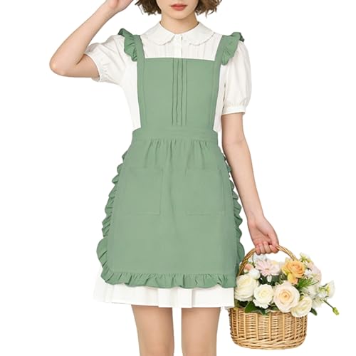 Vintage Ruffle Apron for Women, Cute Kitchen Apron for Cook - color: Mint Green