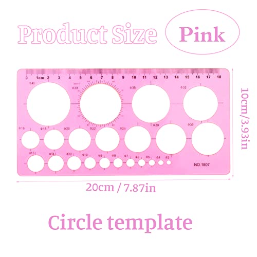 LOKUNN Circle Template for Drawing, Pink Circle Stencil Templates | Ruler Quilling Tool, Round Hole Ruler Tool, Circle Stencils for Painting, Plastic Circle Measuring Templates for Office Home - color: 1 pcs pink
