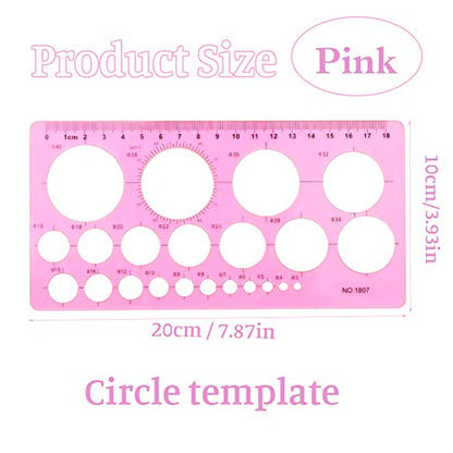 LOKUNN Circle Template for Drawing, Pink Circle Stencil Templates | Ruler Quilling Tool, Round Hole Ruler Tool, Circle Stencils for Painting, Plastic Circle Measuring Templates for Office Home - color: 1 pcs pink