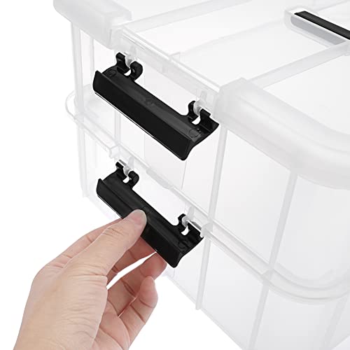JUXYES 2-Tiers Plastic Stack Carry Storage Containers Box wih Handle Lids - color: Black