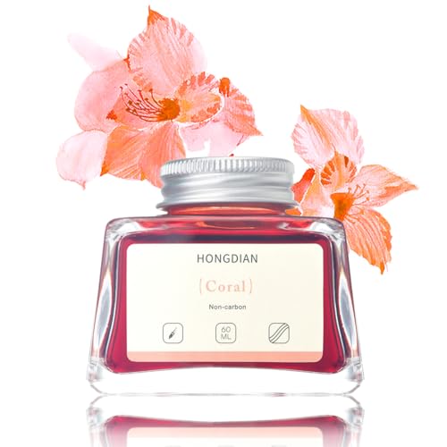Hongdian Fountain Pen Bottled Ink Coral Color, 60ml Non Carbon Inkwell Bottle, Artist Calligraphy Ink - color: Coral