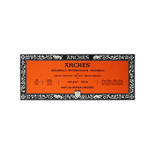 Arches Watercolor Paper Block, Rough, 3.9" x 9.8", 140 pound - size: 3.9"x9.8", style: Rough