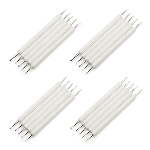 4 Set Embossing Stylus Double End Tracing Dotting Tool, 20 Pcs Ball Embossing Stylus Double End Tracing Dotting Tool for Pottery Clay Craft, Embossing Art (White) - color: White