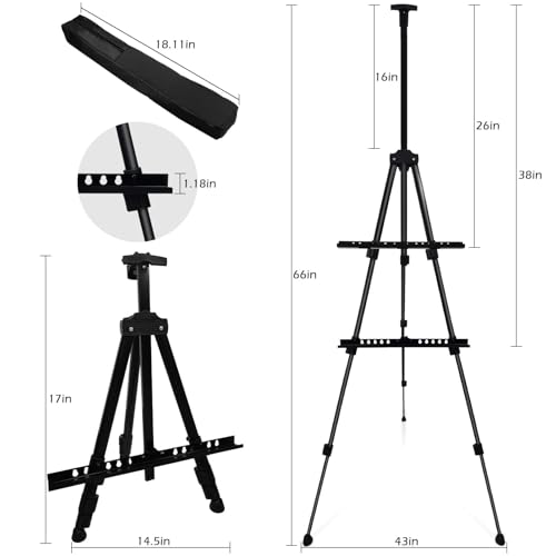 RRFTOK 17-66 Inch Adjustable Art Easel Stand for Painting and Sign, Black - style: 66S Black 1-pack