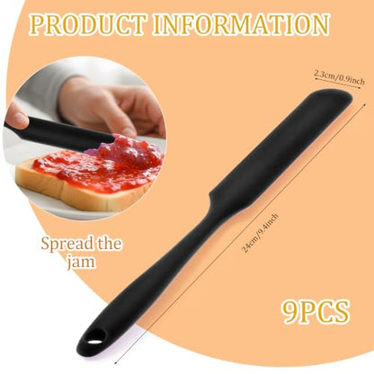 9 Pcs Silicone Jar Spatulas, Narrow Heat-Resistant Reusable Scraper, Black | Long Handle Kitchen Spatulas, Cake Cream Spatulas Set, Non-Stick Heat Resistant for Jam, Paint, Sourdough, Waxing, Resin - color: Black