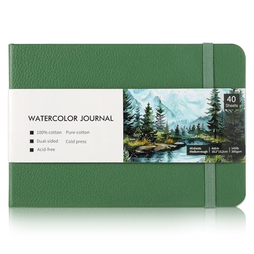 40 Sheets Watercolor Journal 4x6in, 140 lb/300 GSM Watercolor Sketchbook Cold Press Watercolor Paper Watercolor Notebook for Art Painting, Drawing, Mixed Media | 300 Gsm Paper, Wirebound with Perforated Pages, Elastic Band, Sturdy Cover, for Watercolor, S