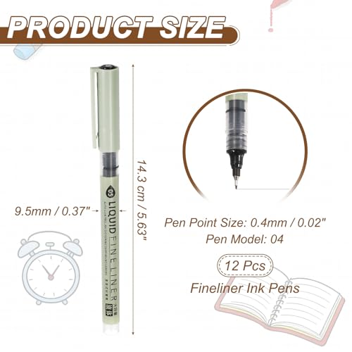 PATIKIL Fineliner Pens, 12 Pcs Black 05 0.45mm Fineliner Marker Waterproof Ink Archival Drawing Pens Watercolor Art Supplies Set for Sketching Journaling Scrapbooking Artist Illustration - size: 05 0.45mm