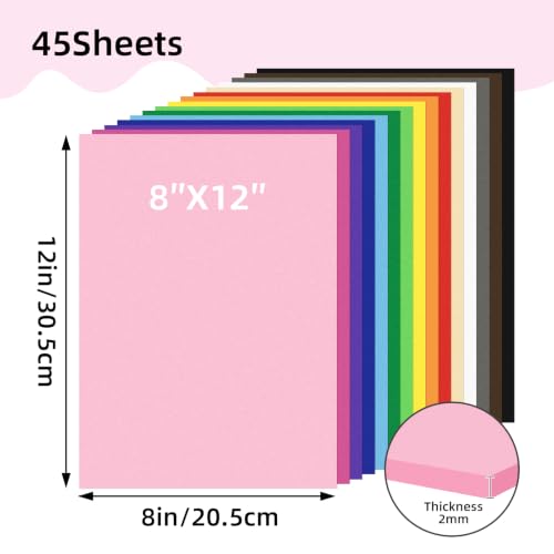Conchpeople 45 Pack EVA Foam Sheets, 8x12in, 2mm DIY Craft Foam, 15 Colors - color: 45 PACK-2MM-30x20CM