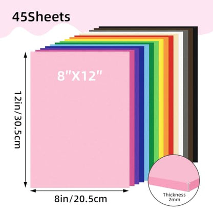 Conchpeople 45 Pack EVA Foam Sheets, 8x12in, 2mm DIY Craft Foam, 15 Colors - color: 45 PACK-2MM-30x20CM