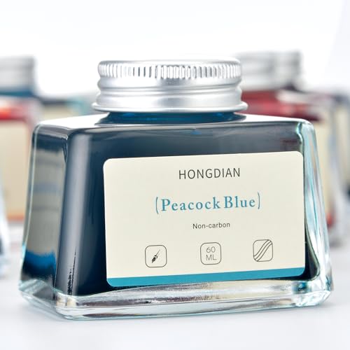 Hongdian Fountain Pen Bottled Ink Peacock Blue Color, 60ml Non Carbon Inkwell Bottle, Artist Calligraphy Ink - color: Peacock Blue