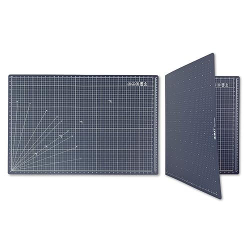 iMAT Flip Cutting Mat Note A1 Foldable Double-Sided Navy Blue | Inch grid front with cm dot back for dual-unit measuring. Large 24" x 36" workspace, ideal for crafts, sewing, and DIY - color: Navy Blue