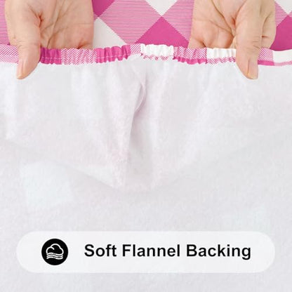 Smiry 4 Foot Picnic Table Cloth, Flannel Backed Fitted Vinyl tablecloths | Waterproof Elastic Rectangle Tablecloth ,Buffalo Plaid Table Covers for Dining, Camping (Hot Pink and White, 24" x 48") - color: Hot Pink and White, size: 48" x 24" (Rectangular)