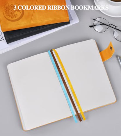 PAIBAS Blank Journal Notebook, A5 Hardcover Leather Sketchbook with 200 Pages Thick Blank Paper for Men Women, Unlined Drawing & Writing Journal, 5.9" x 8.4" Plain Notebook (yellow) - color: Yellow, size: Blank Page