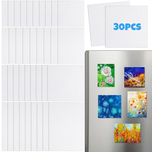 Engrowtic 30 Pcs 60 Pcs Mini Magnetic Canvas Panel Boards 3" x 3" 2.5" x 2.5" 2.2" x 3" 3" x 4" Magnetic Painting Canvas Panel Assorted Size for Painting Fridge Locker Art Crafts DIY
